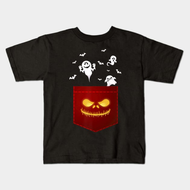 Funny Halloween Ghosts Peeking Pocket Shirt Halloween Kids T-Shirt by adrinalanmaji